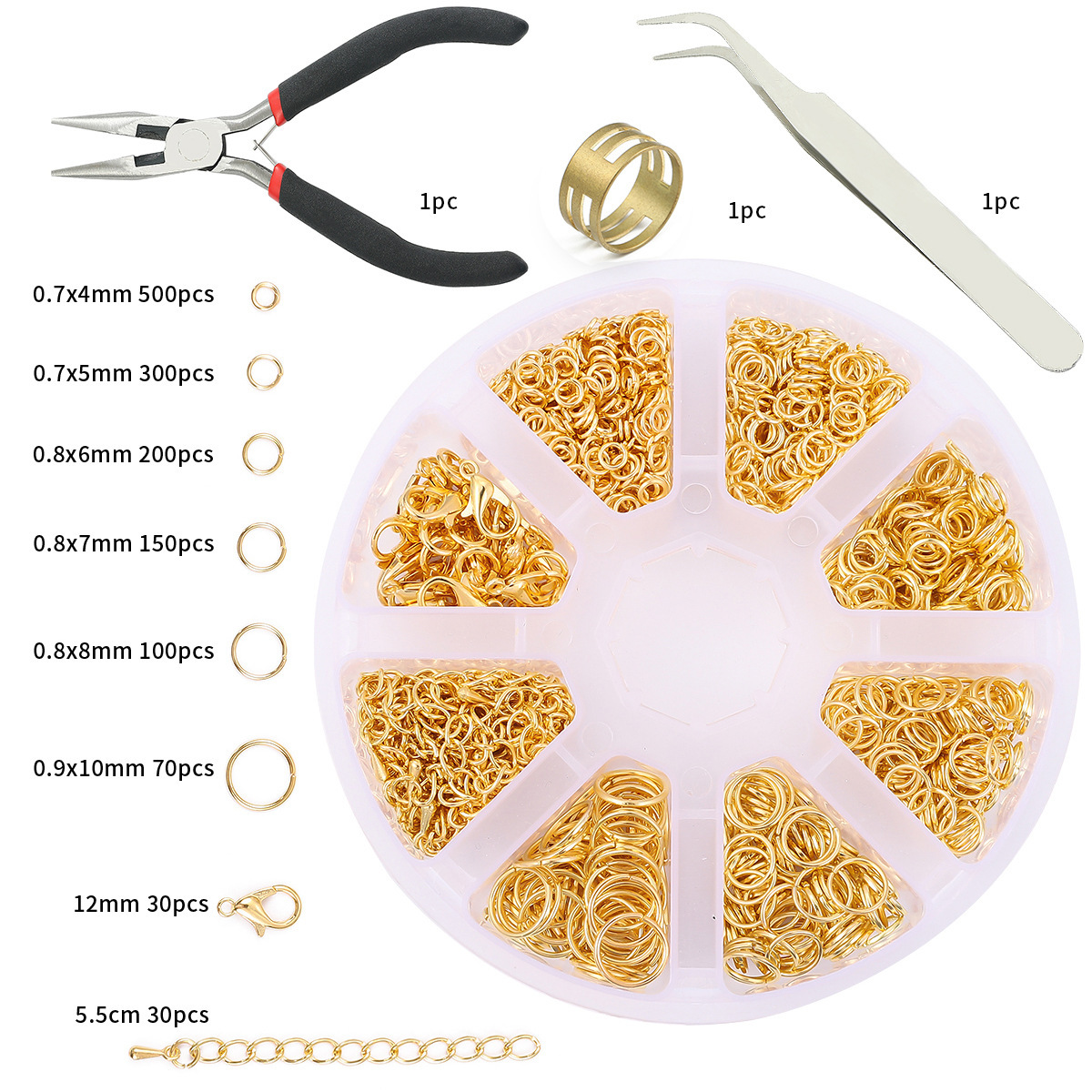 Jump Ring Assorted - Phinus 1200P Gold Jump Rings Kit