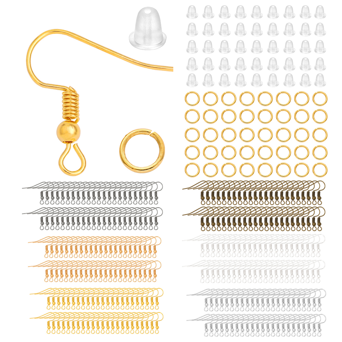 Jump Ring Assorted - 100-300pcs/Lot Hypoallergenic Earring Hook Kit Mix-color