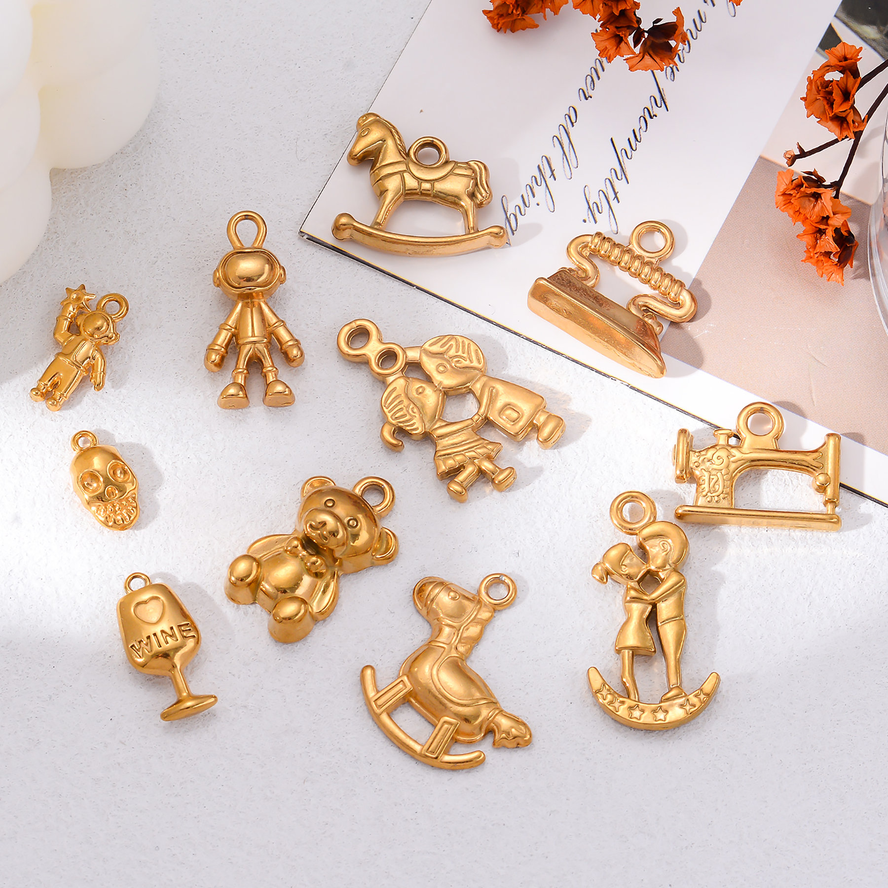 Jewelry Making For Couples - 2Pcs Stainless Steel Bear Rocking Horse