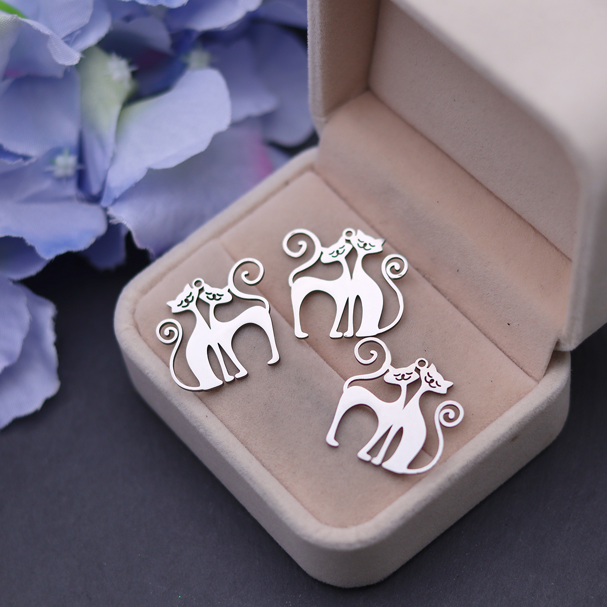 3pcs Cute Couple Cat Stainless - Jewelry Making For Couples ulasan dan harga