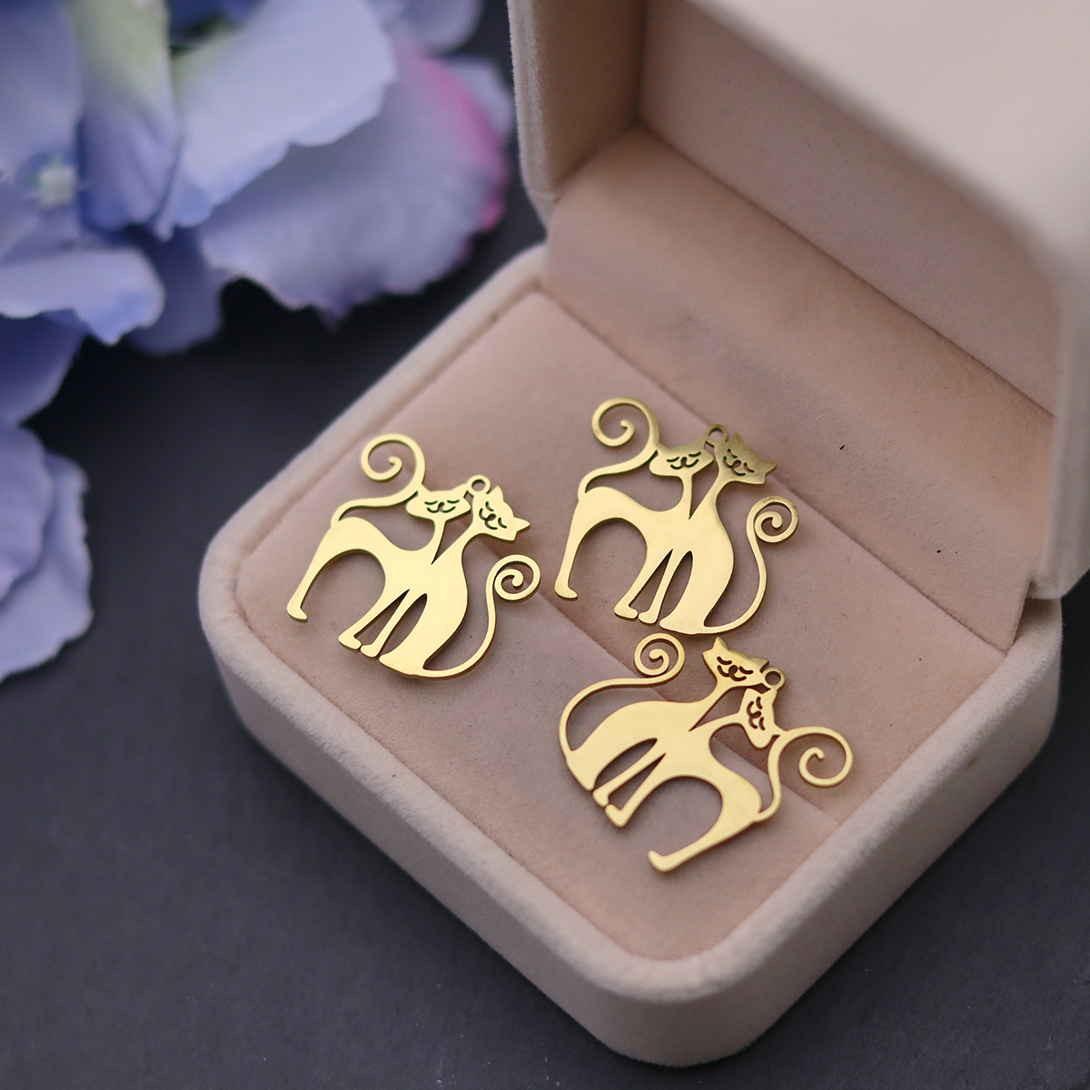 3pcs Cute Couple Cat Stainless - Jewelry Making For Couples ulasan dan harga