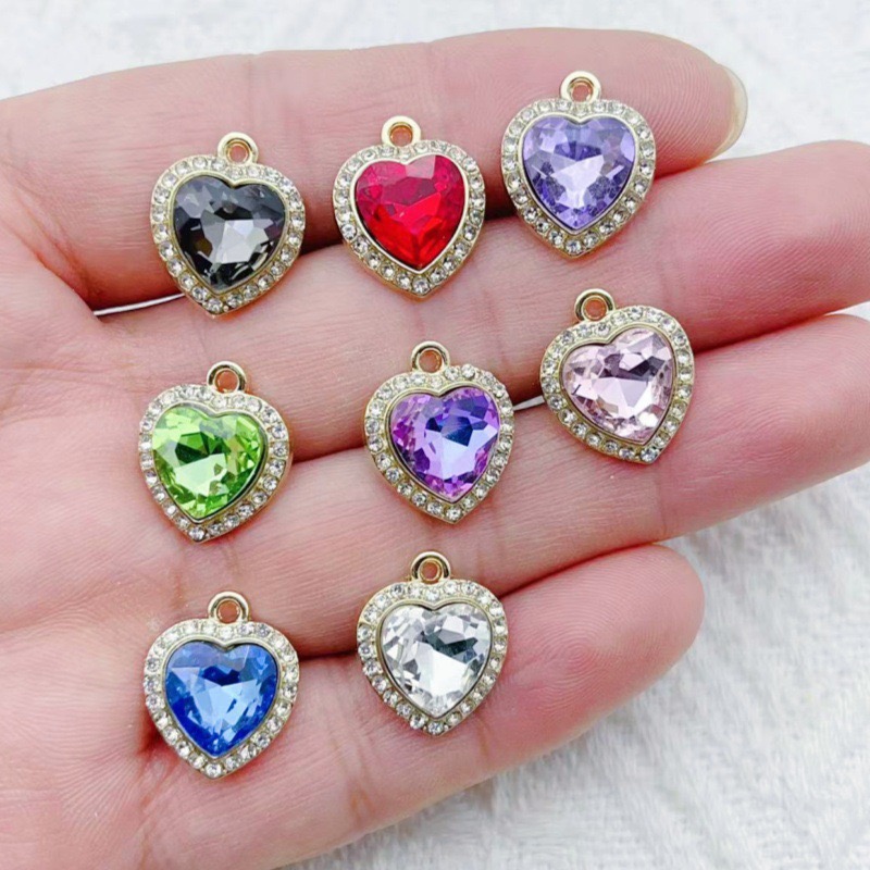 10pcs heart-shaped inlaid colo - Jewelry Making Factory ulasan dan harga