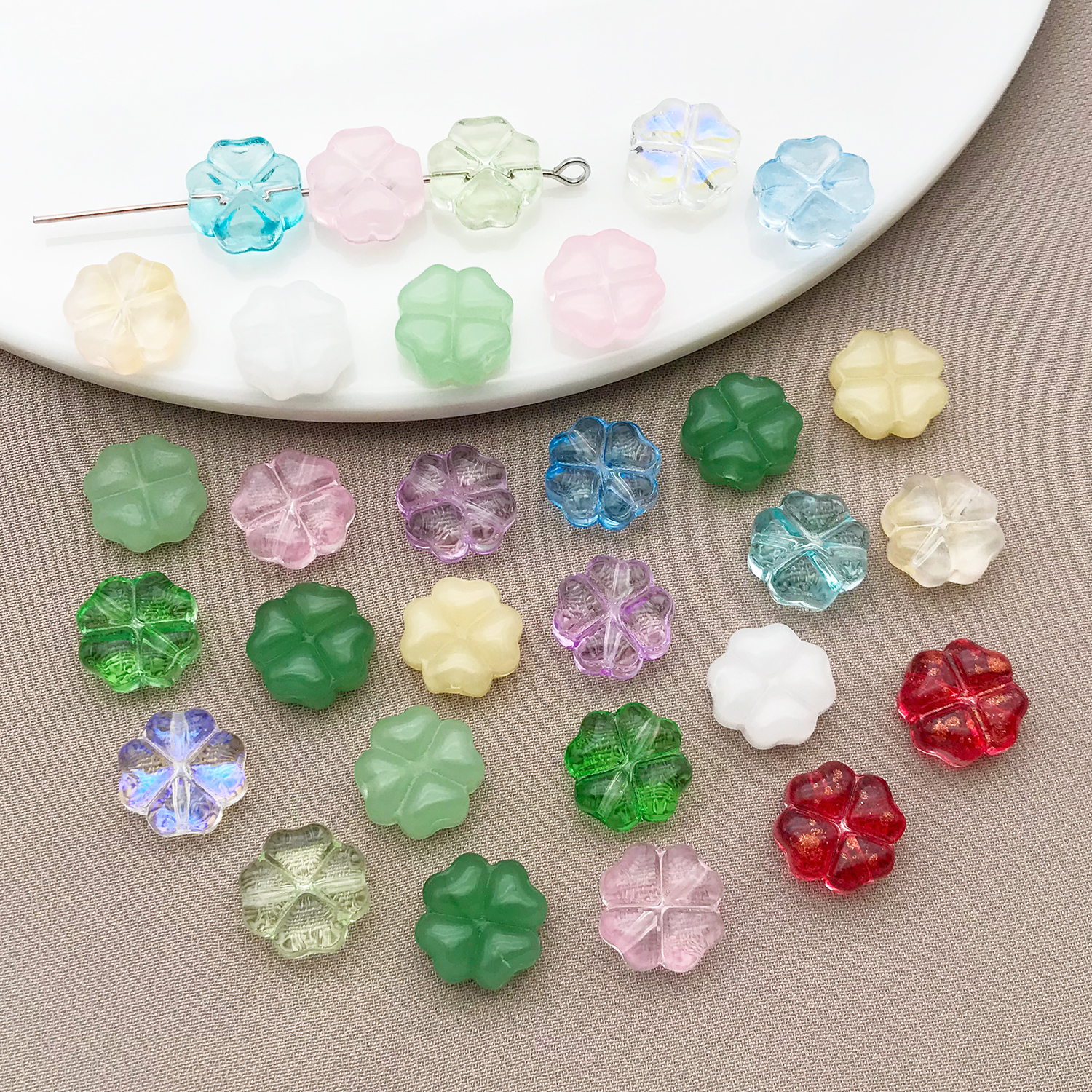 30pcs 10mm Glass Four Leaf Flo - Jewelry Making For Couples ulasan dan harga