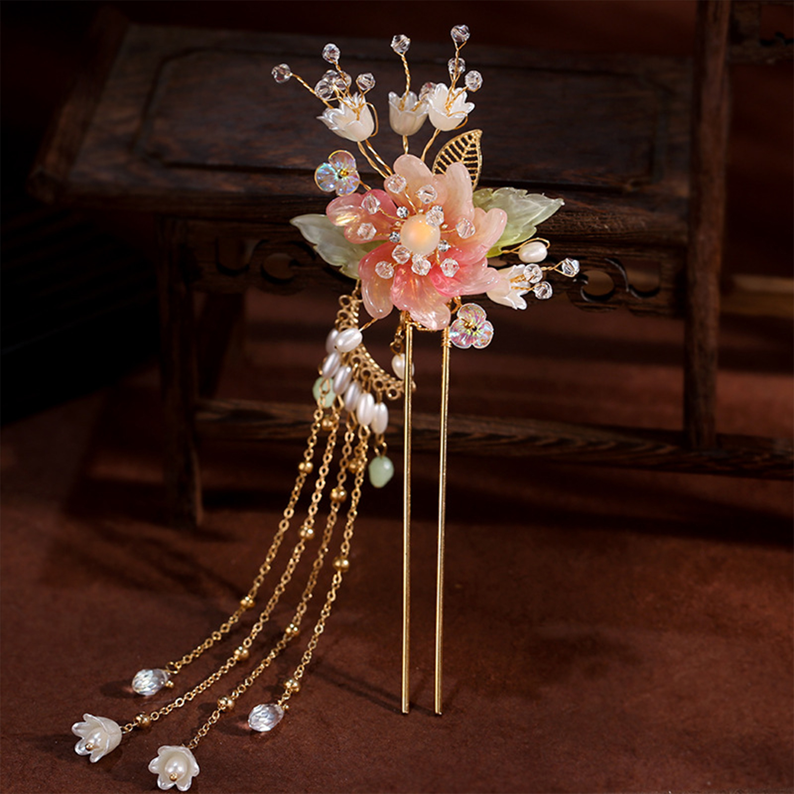 Elegant Pink Flower Hair Pin U - Jewelry Making Adults ulasan dan harga