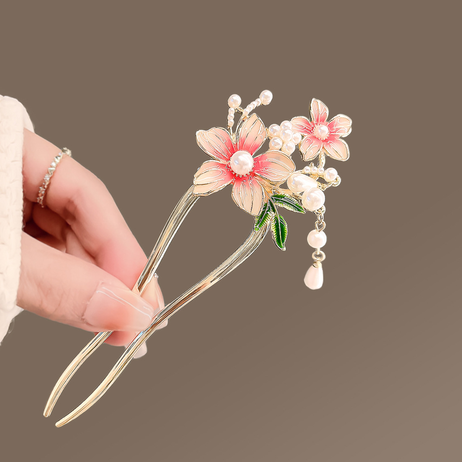 Elegant Pink Flower Hair Pin U - Jewelry Making Adults ulasan dan harga
