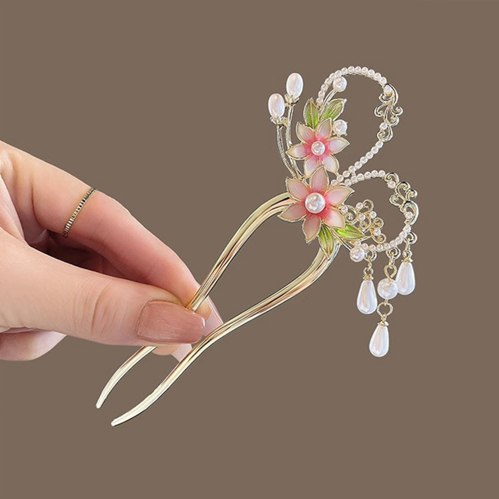 Elegant Pink Flower Hair Pin U - Jewelry Making Adults ulasan dan harga