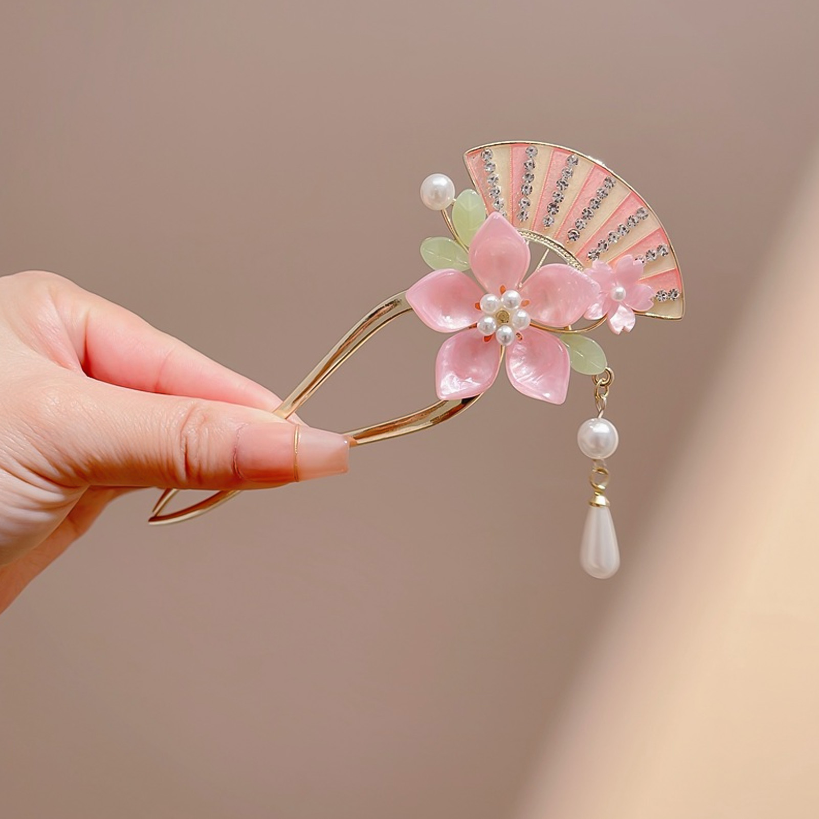 Elegant Pink Flower Hair Pin U - Jewelry Making Adults ulasan dan harga